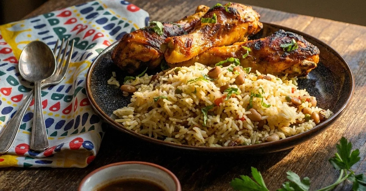Chicken and rice on a plate