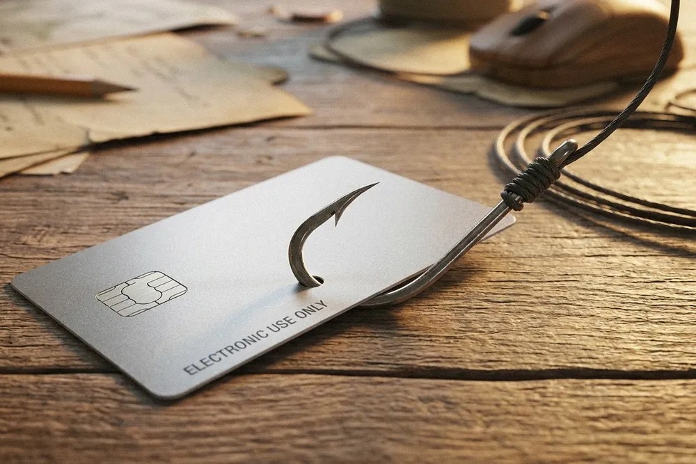 Imagine reprezentând fraude comune cu transferuri de bani, ilustrând o încercare de phishing.